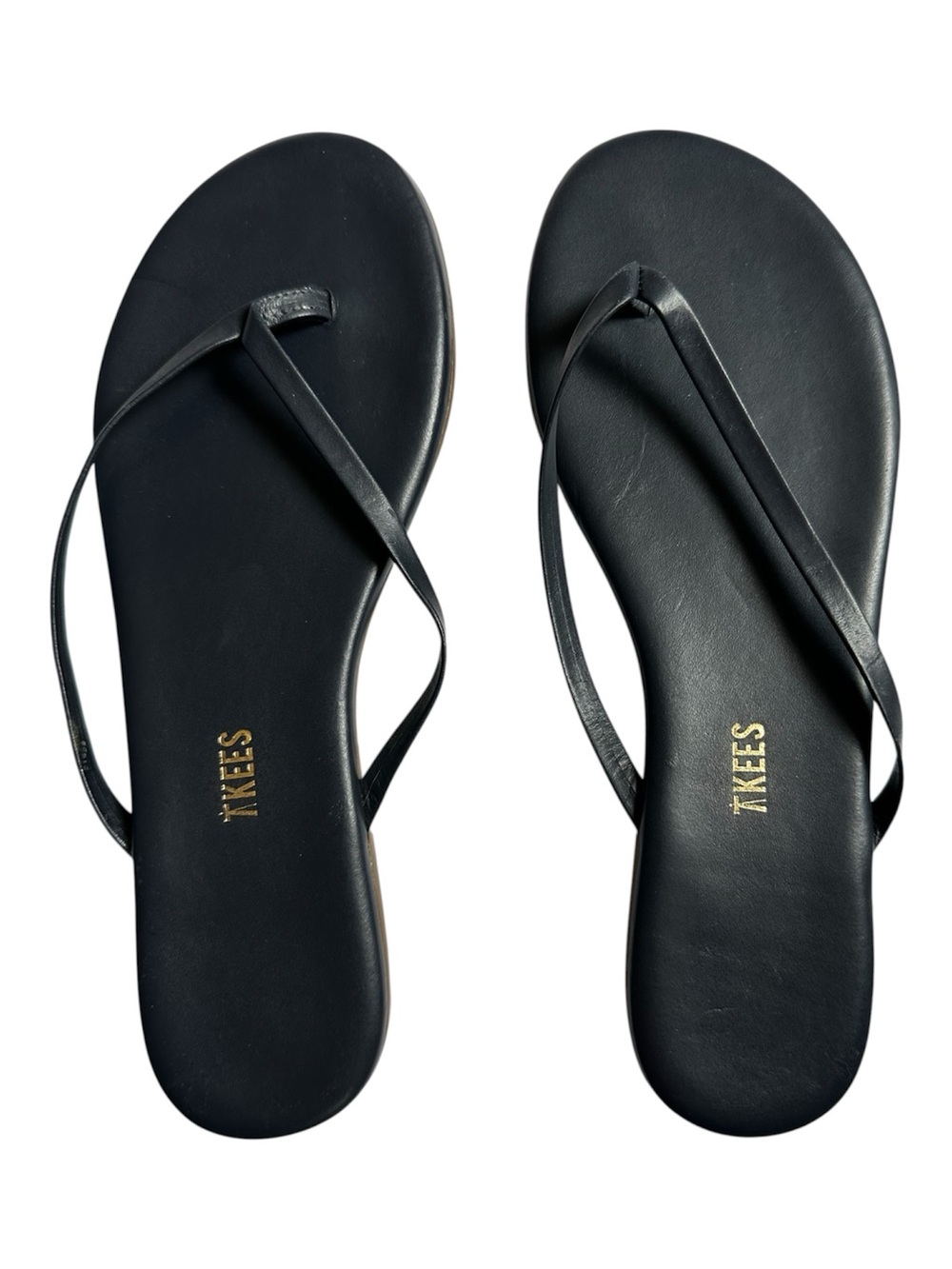 TKEES Women’s Navy Riley Leather Flip Flops- Size 10